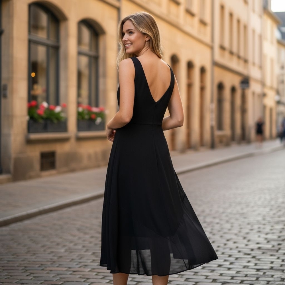 Elegant Jones‎ Wear Black Sheer Brooch Midi Dress Size 10